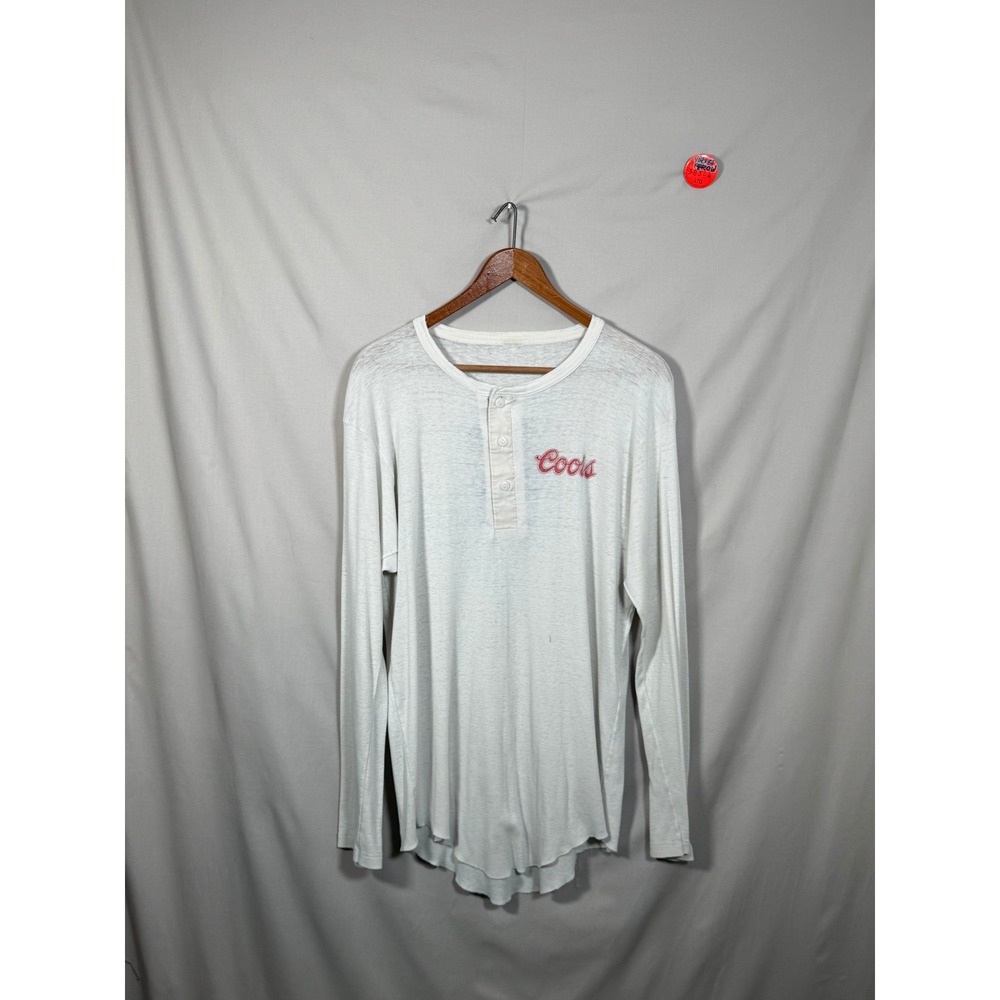 Vintage Coors Beer Henley Shirt Long Sleeve Graphic Waterfall White Large 80s